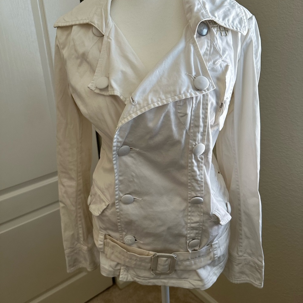 Vintage Y2K Diesel Women's White Double-Breasted Jacket with Belt